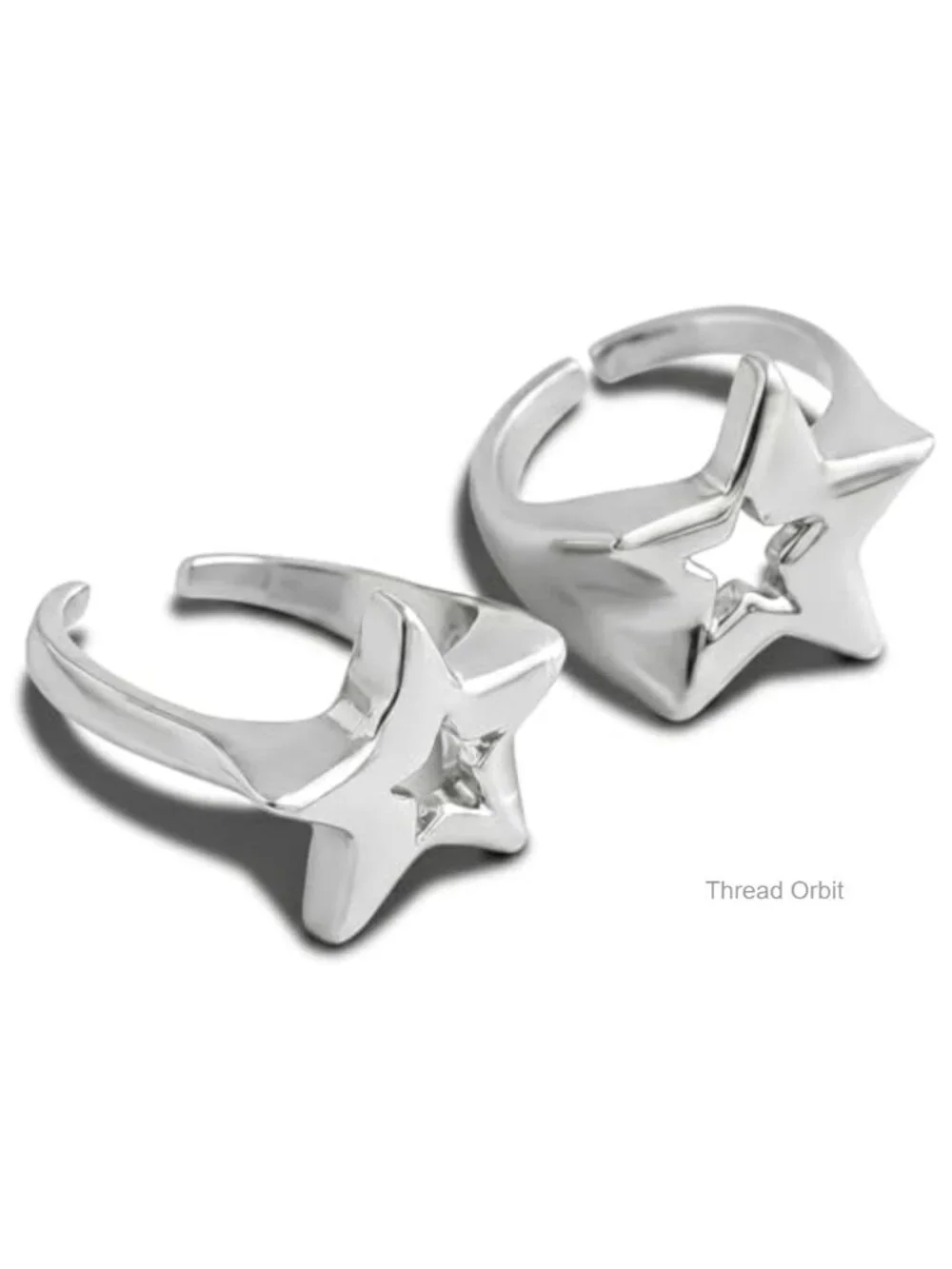2 Pcs Silver Y2K Star Rings, Chunky Hollow Open Finger Rings, Statement Knuckle